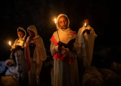 Pilgrims are praying during “Genna (Ethiopian Christmas)” festival at the Church of Saint George in Lalibela, Ethiopia.
