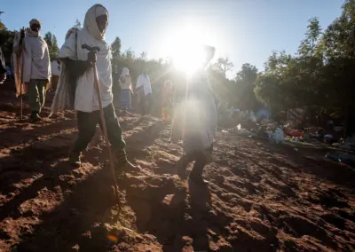 Pilgrims travel more than 400 km to visit the Church of Saint George during the “Genna (Ethiopian Christmas)” festival in Lalibela, Ethiopia.