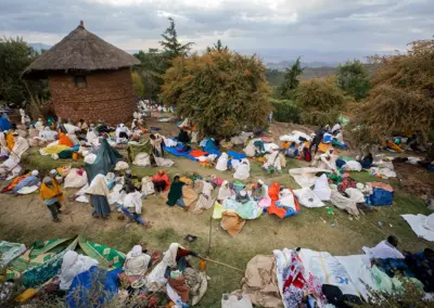 Pilgrims who come from far far away to celebrate the “Genna (Ethiopian Christmas)” festival in Lalibela stay nearby the area of the Church of Saint George.