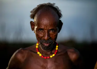Portrait of a Daasanach tribal Chief from Omo Valley, Ethiopia.