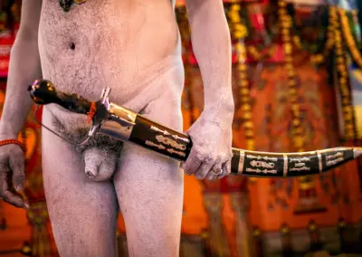 A Naga Sadhu befor the sahi snan at Kumbh Mela, Allahabad, India