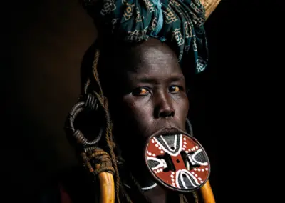 Portrait of a Mursi woman from the Omo Valley, Ethiopia.